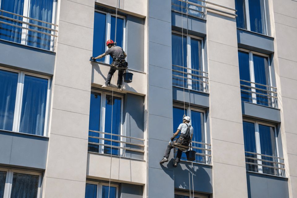 Мытье окон альпинистами